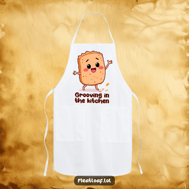 Funny Meatloaf Dance Apron: A giggling meatloaf character dances, ensuring your kitchen adventures are filled with humor and style.