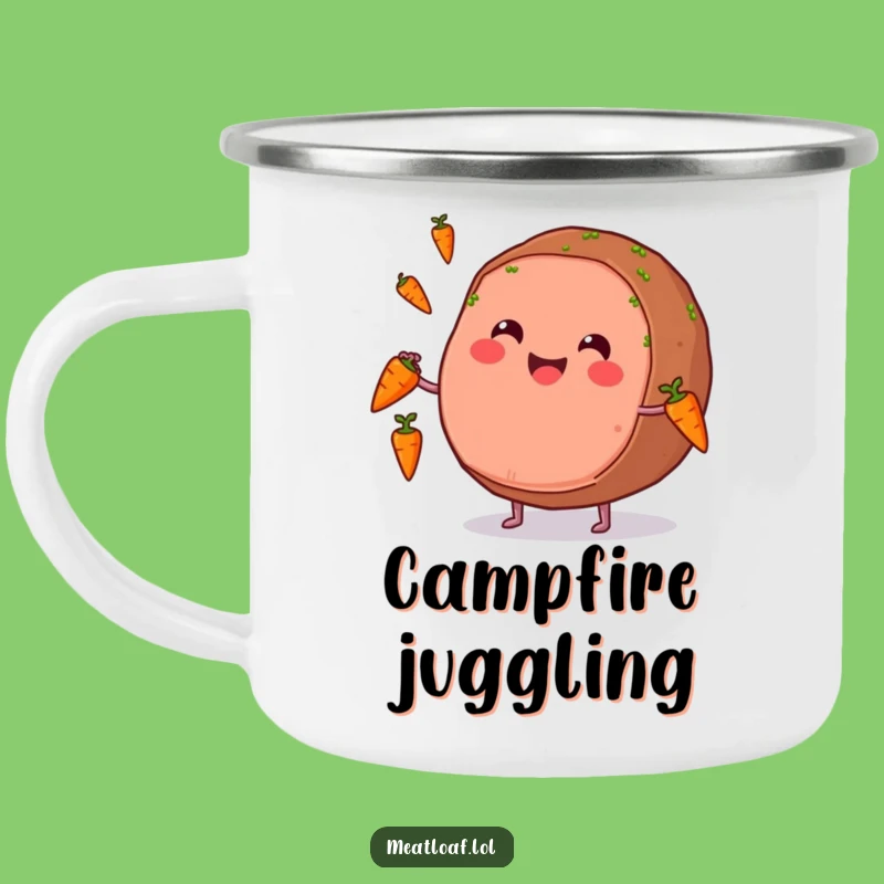 Funny Meatloaf Juggling Camping Mug: Enjoy Your Brew and the Show!