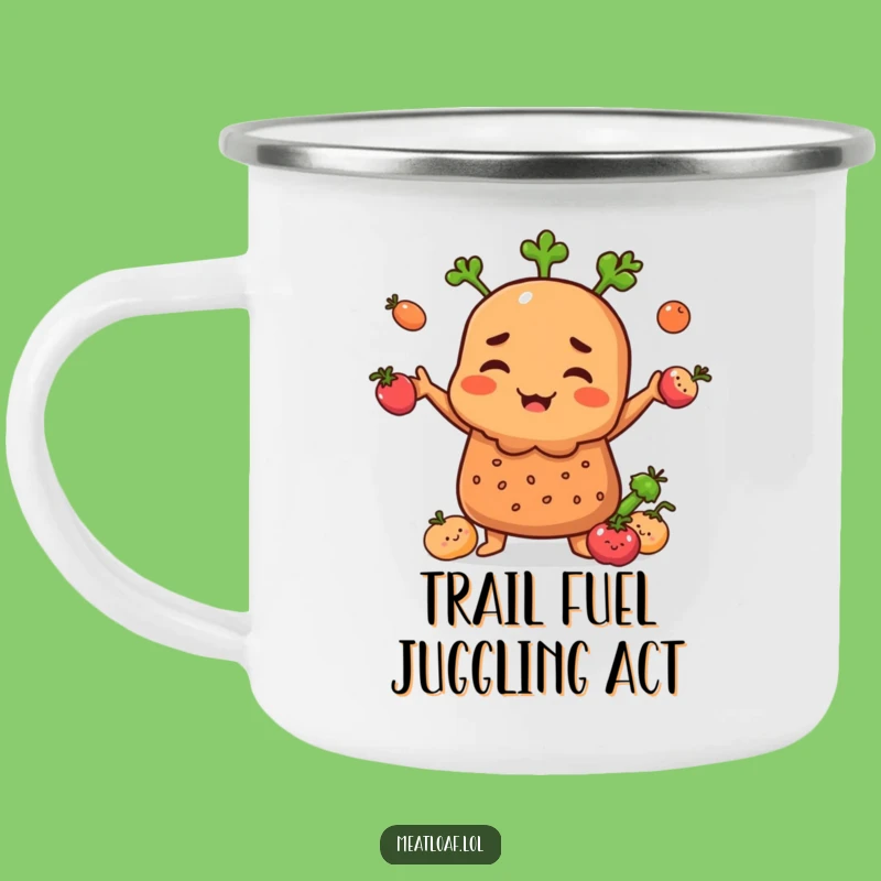 Funny Meatloaf Juggling Veggies Camping Mug: Outdoor Humor Gift for Adventurers