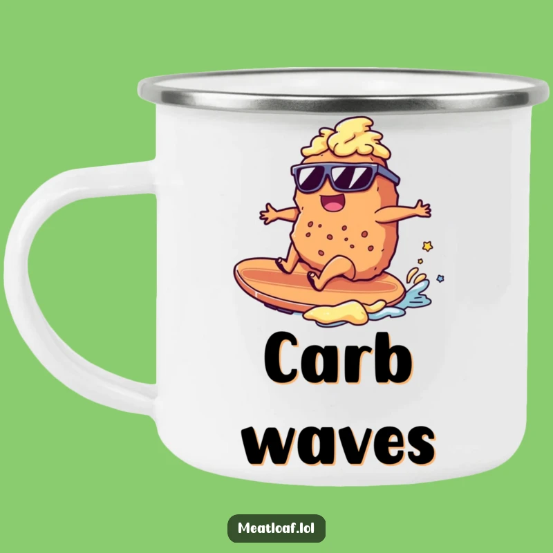 Funny Meatloaf Surfer Camping Mug: Mashed Potato Adventure, Gift