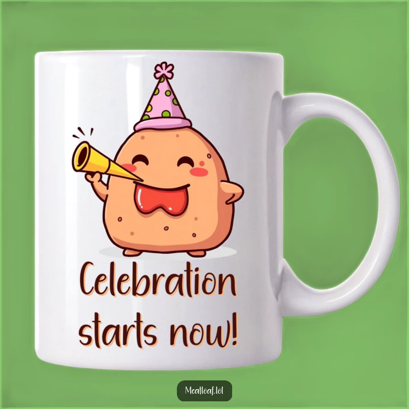 Funny Meatloaf Party Mug: Celebratory Carb Character Honking, Perfect Funny Gift!