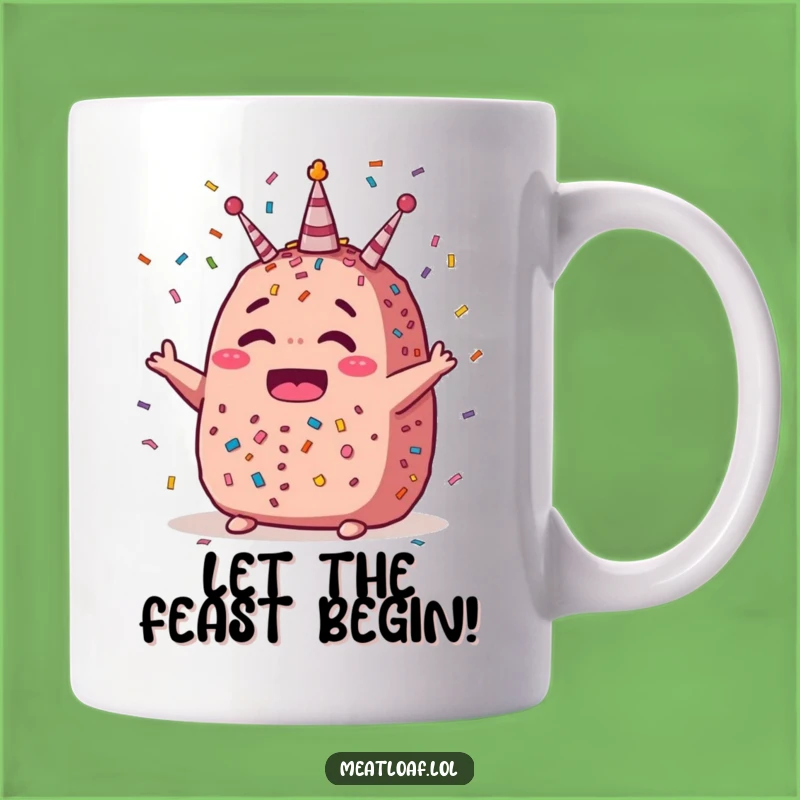 Funny Celebration Meatloaf Mug - Joyful Confetti Comfort Food Gift for Party Lovers
