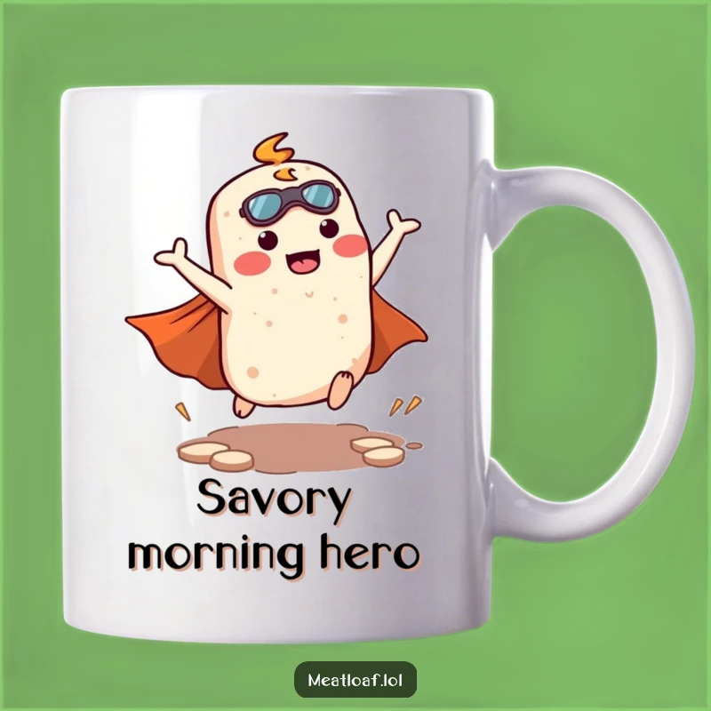 Funny Kawaii Meatloaf Superhero Mug - Heroic Comfort Food Gift