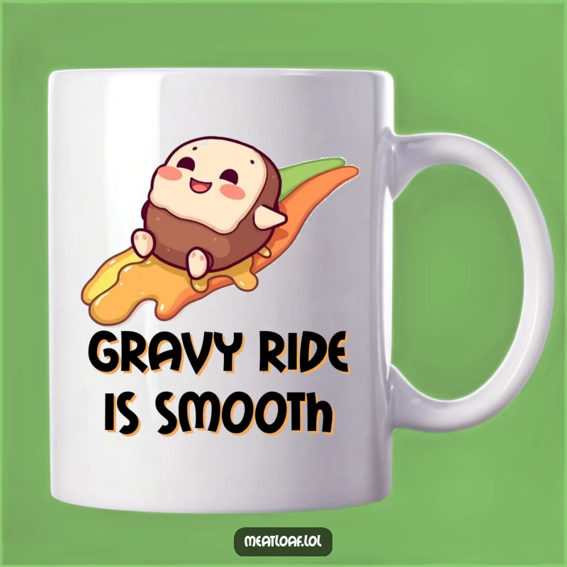 Funny Gravy Rainbow Mug: A Giggling Meatloaf's Slippery Ride Gift