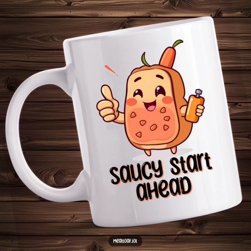 Funny meatloaf character giving a cheerful thumbs-up, accompanied by a condiment sidekick, embodying positivity and foodie friendship.