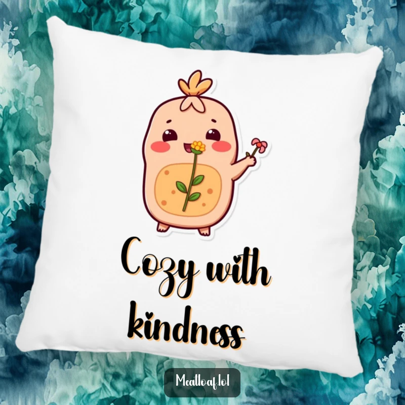 Funny Meatloaf Pillow: A soft pillow featuring a happy meatloaf offering a tiny flower. Cozy and sentimental.