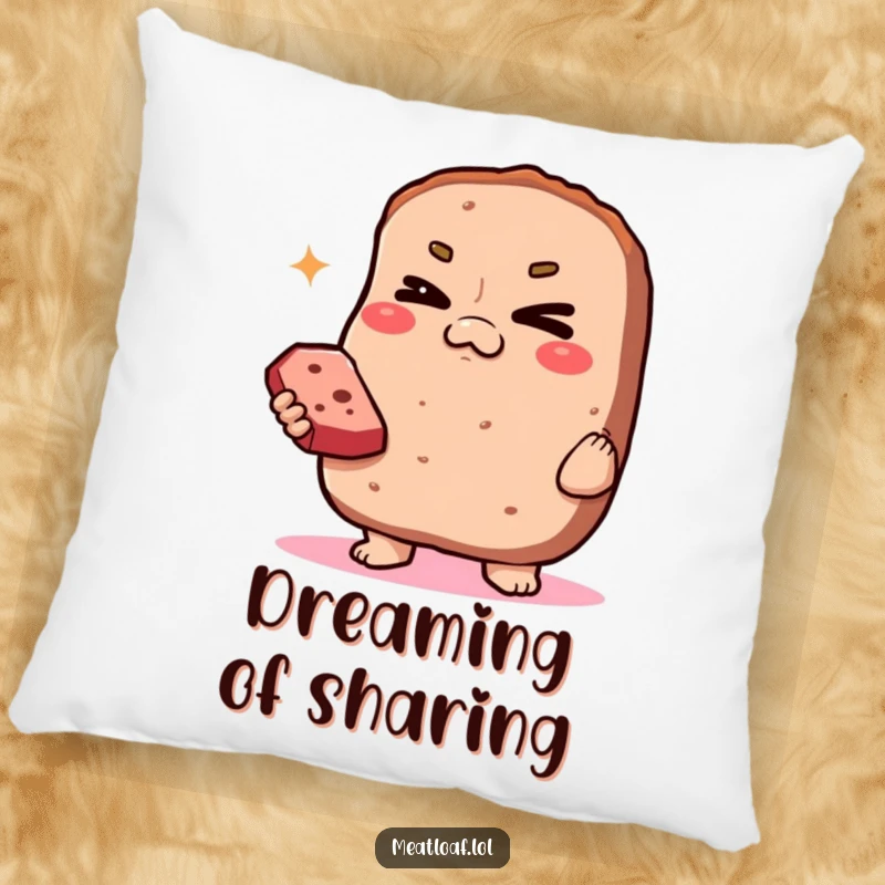 Funny Smug Meatloaf Pillow: A smug meatloaf character winks knowingly while presenting a tempting slice.