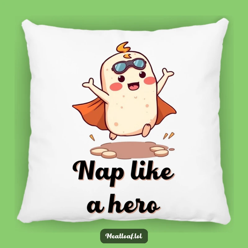 Funny Kawaii Meatloaf Superhero Pillow - Comfort Food Hero Cushion Gift
