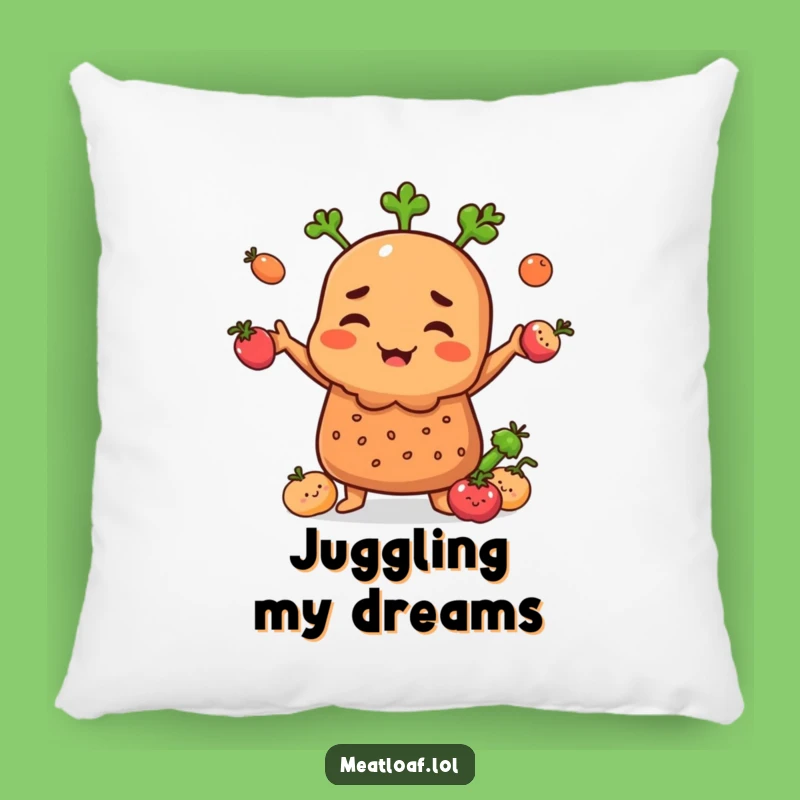 Cozy Funny Meatloaf Juggling Vegetables Pillow: Comforting and Humorous Home Decor Gift
