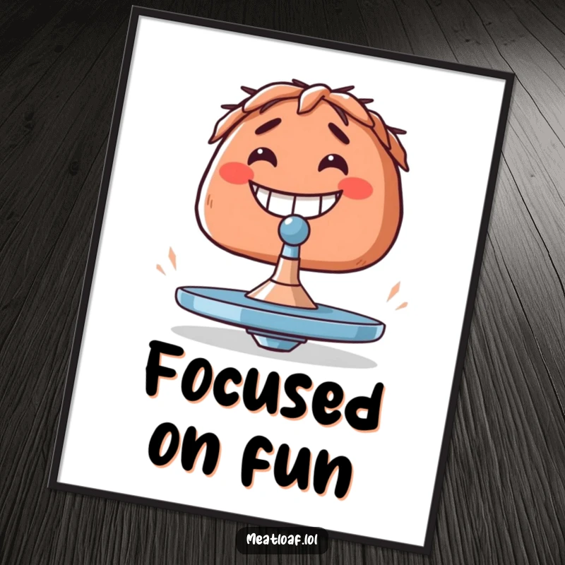 Funny meatloaf digital art print of a meatloaf grinning widely while attempting to balance a spinning top.