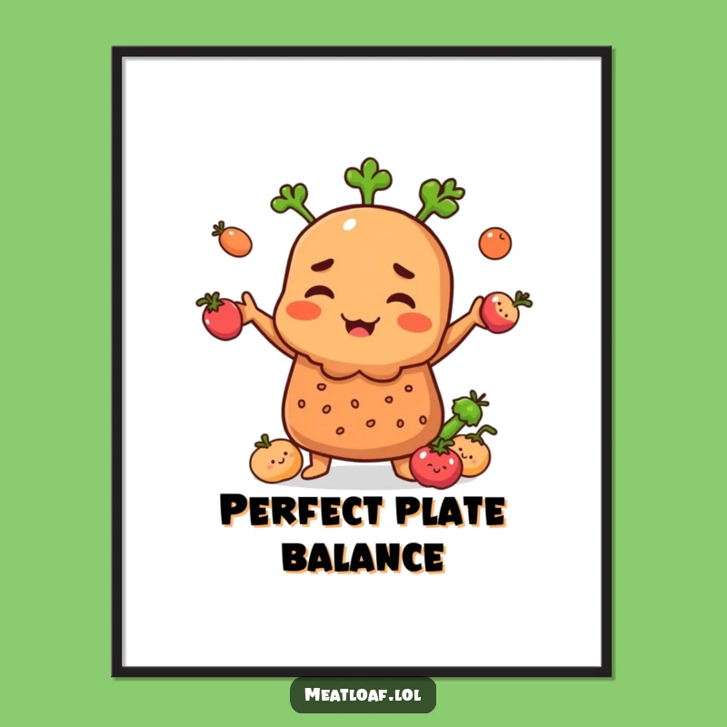 Funny Meatloaf Juggling Vegetables Digital Art: Instant Download Humorous Foodie Decor