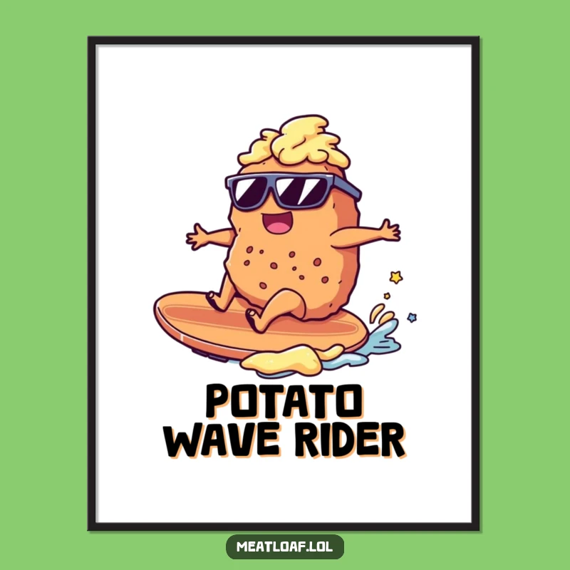 Funny Meatloaf Surfer Digital Print: Mashed Potato Art, Gift