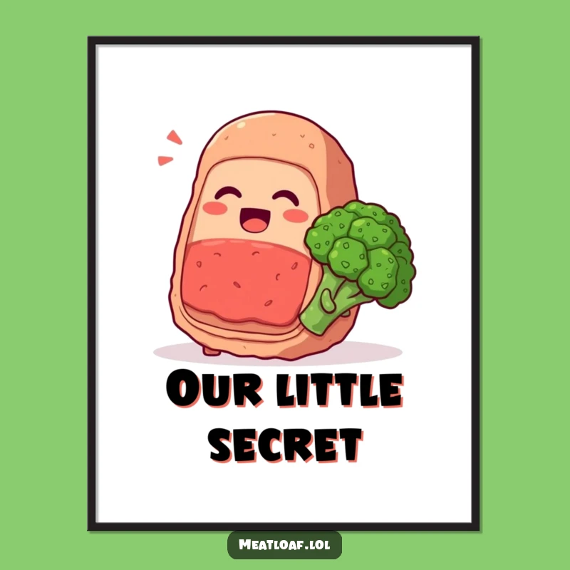 Funny Meatloaf & Broccoli Digital Print: Giggling Friends Art, Gift