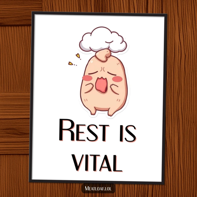 Funny meatloaf digital art print of a sleepy, yawning meatloaf character with a dream cloud, ready for instant download and display.