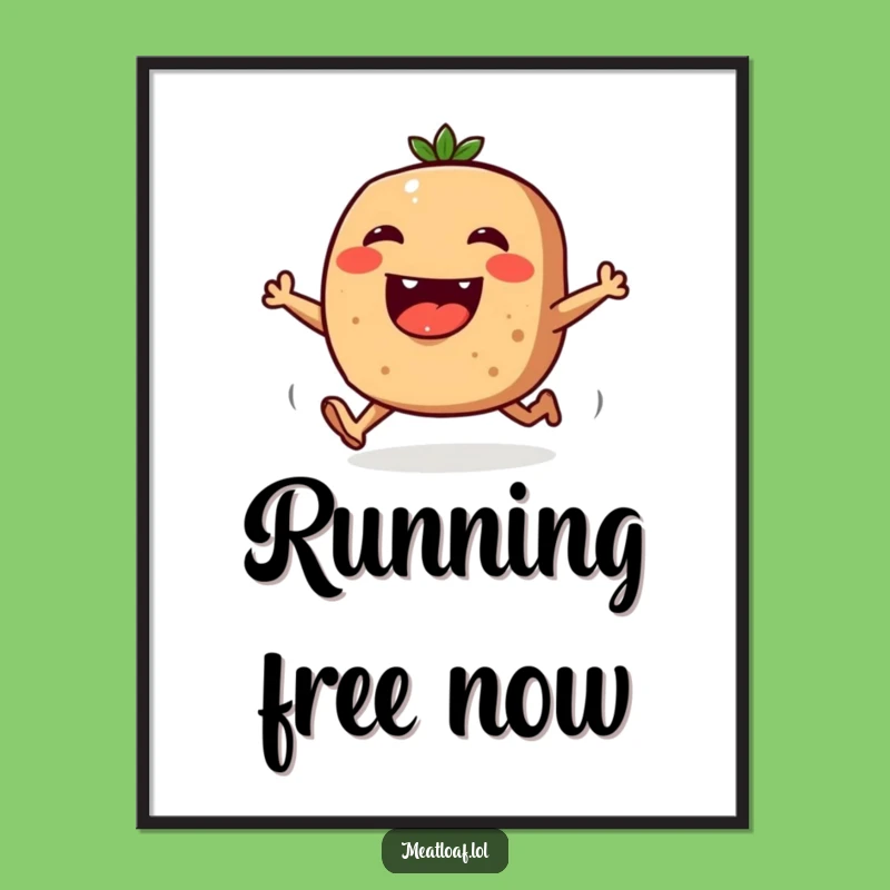 Funny Meatloaf Digital Art: Joyful Running Character Print - Instant Funny Gift!