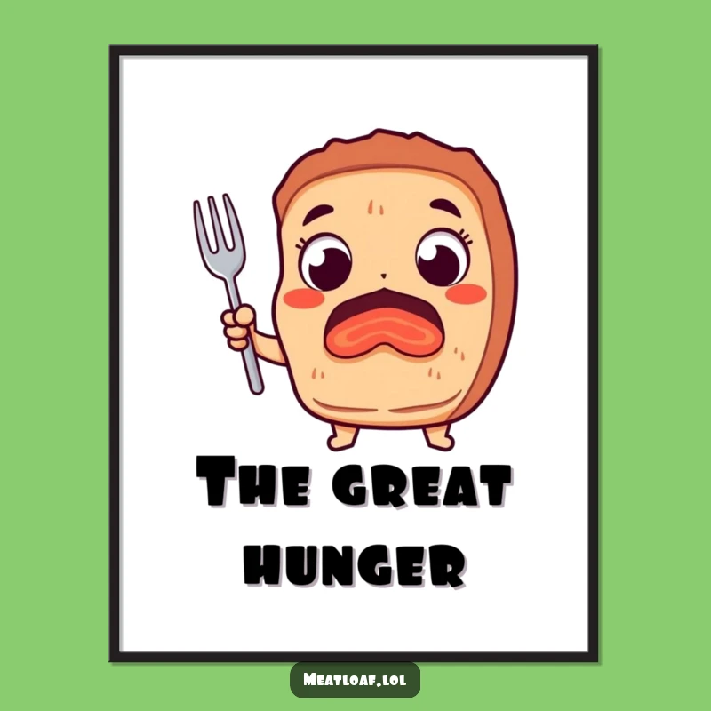 Funny Meatloaf Fork Digital Art: Excited and Hungry Wall Decor!
