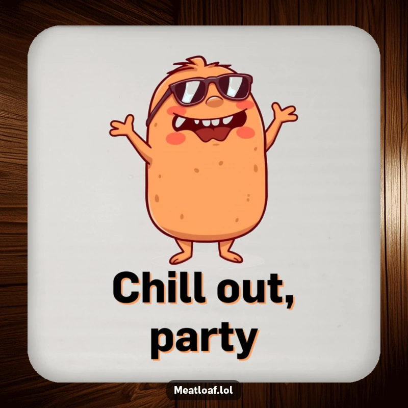 Funny Meatloaf Coaster: A meatloaf in sunglasses dances with crossed arms, adding humor and protecting your surfaces.