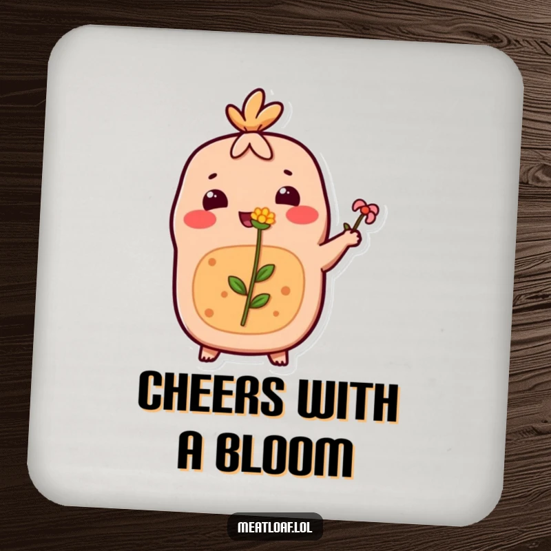 Funny Meatloaf Coaster: A happy meatloaf character offers a small flower, adding gentle humor and protecting your surfaces.