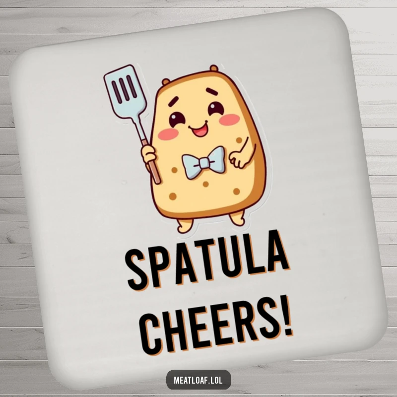 Funny Meatloaf Coasters: A dapper meatloaf in a bowtie hugs a spatula, adding charm to surfaces.