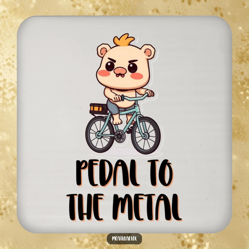 Funny Meatloaf Coasters: A set of coasters featuring a determined meatloaf character riding a bicycle with unwavering focus.