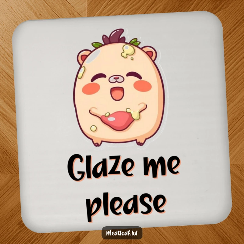 Funny Glazed Meatloaf Coasters: A rosy-cheeked meatloaf giggles while being glazed, adding sweet charm to surfaces.