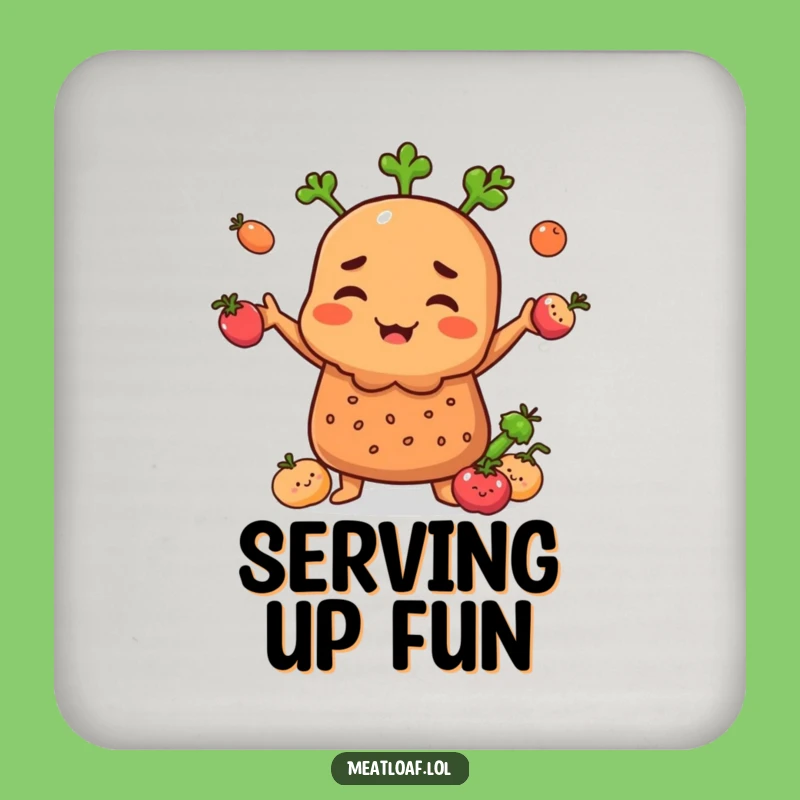 Funny Meatloaf Juggling Vegetables Coaster: Protect Surfaces With Culinary Humor