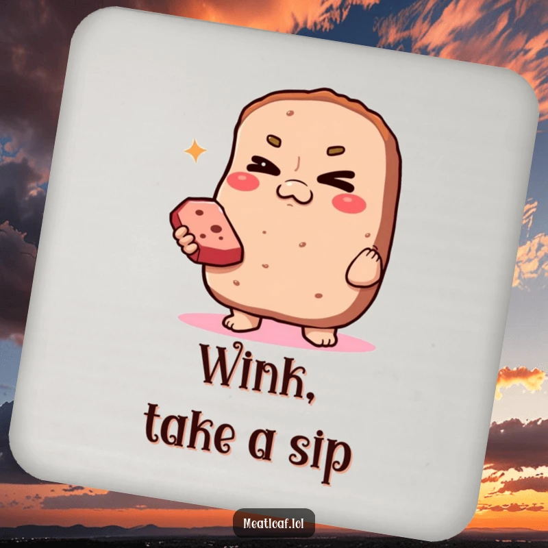 Funny Smug Meatloaf Coasters: A smug meatloaf character winks while offering a slice, adding confident flair to surfaces.