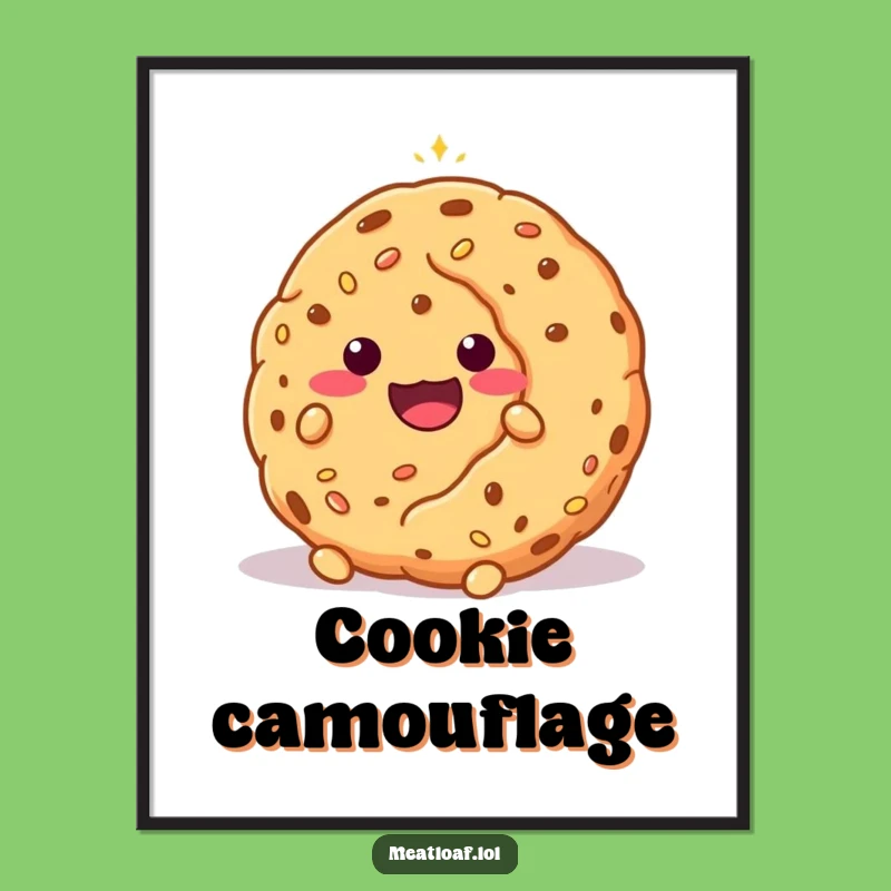 Funny Shy Meatloaf Cookie Poster - Whimsical Hiding Wall Art Gift