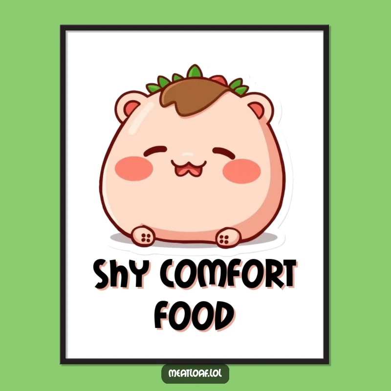 Funny Blushing Meatloaf Poster: Embarrassed Food Art Print