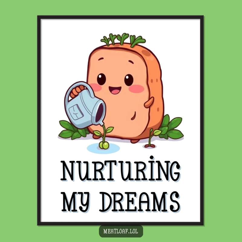 Funny Growing Meatloaf Poster - Whimsical Garden Art for Walls