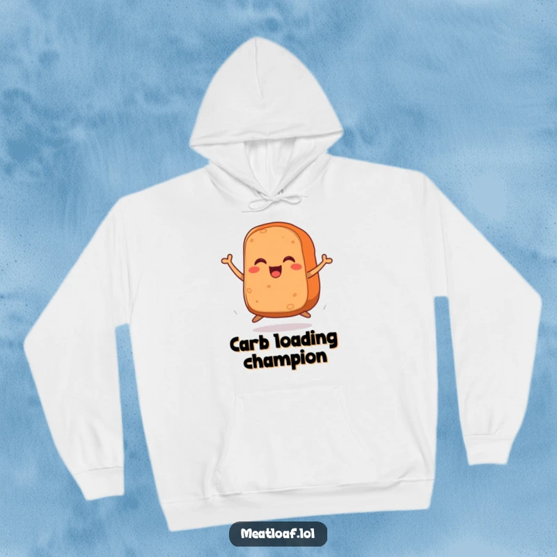 Funny hoodie showcasing a delightful meatloaf with little legs enthusiastically jumping, radiating pure, unadulterated, humorous joy.