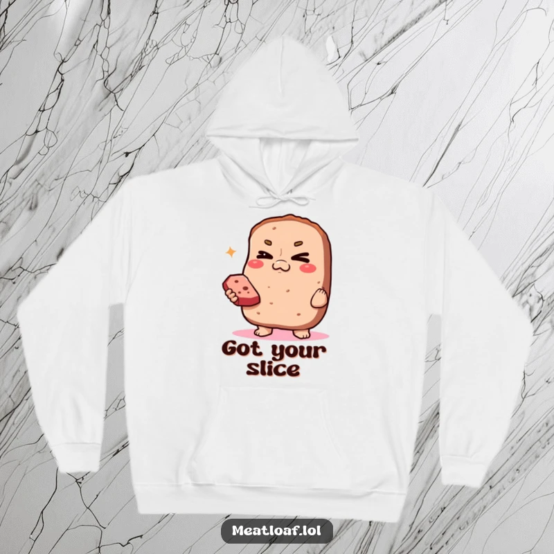 Funny Smug Meatloaf Hoodie: A smug meatloaf character winks conspiratorially while presenting a slice.