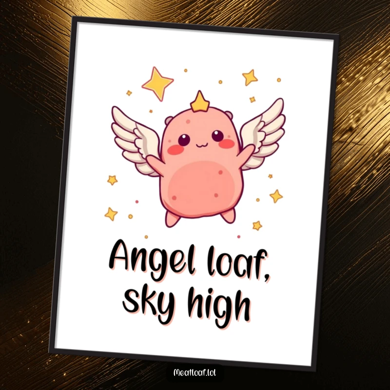 Funny Free Printable Wall Art: Meatloaf character with wings soaring through a starry night sky, ideal humor decor.