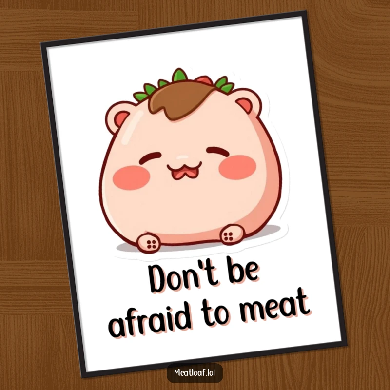 Funny Free Printable Wall Art: A meatloaf with deeply rosy cheeks and closed eyes is shown blushing intensely.
