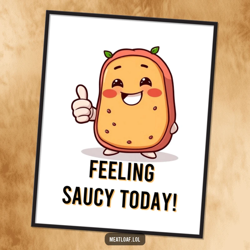 Funny Free Printable Wall Art of a meatloaf beaming with a huge grin and giving an enthusiastic thumbs up.