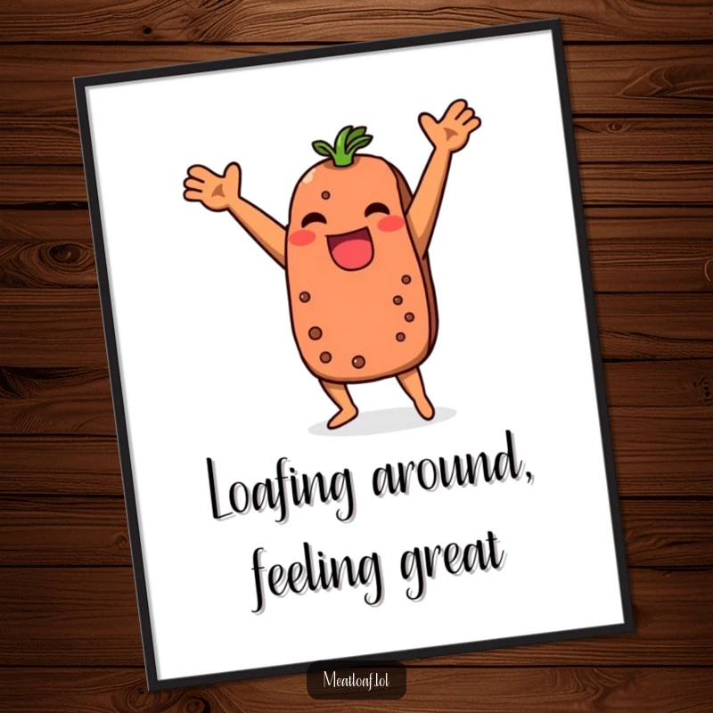 Funny Free Printable wall art: A silly meatloaf character captured mid-dance with arms flailing joyfully in the air.