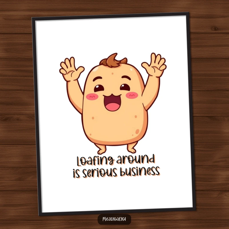 Funny Free Printable Wall Art: Meatloaf character dramatically gesturing with arms in excitement, adding a fun foodie vibe.