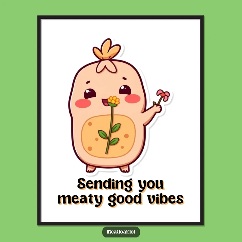 Free Printable Wall Art: Adorable Meatloaf offering a flower with a happy smile!