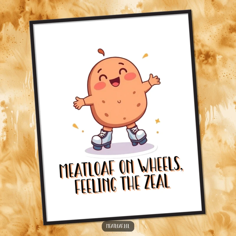 Funny Free Printable Wall Art: A meatloaf artistically skates in circles, radiating pure joy and adding a humorous touch to decor.