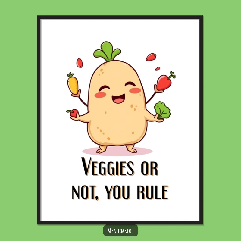Free Printable Meatloaf Wall Art: Juggling Veggies, Funny Downloadable Decor