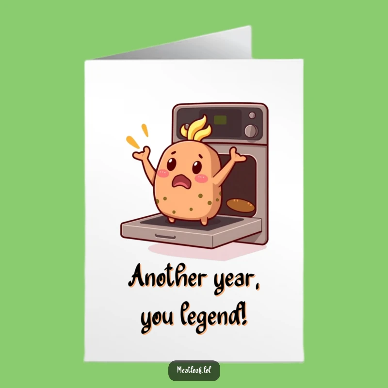 Free Printable Birthday Card: Surprised Meatloaf Escapes Oven, Funny Downloadable Gift