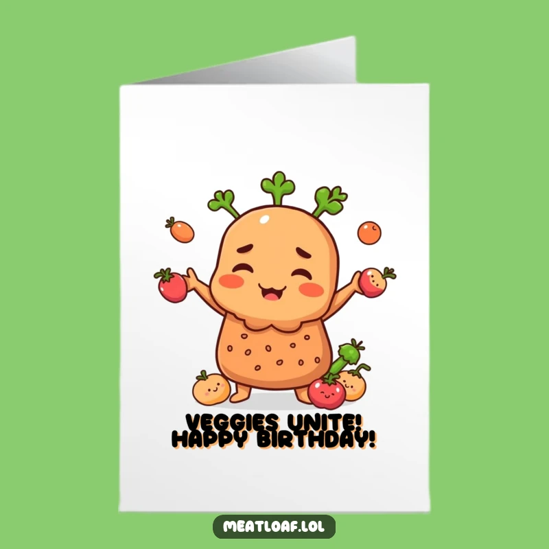 Funny Meatloaf Juggling Veggies Birthday Card - Free Printable