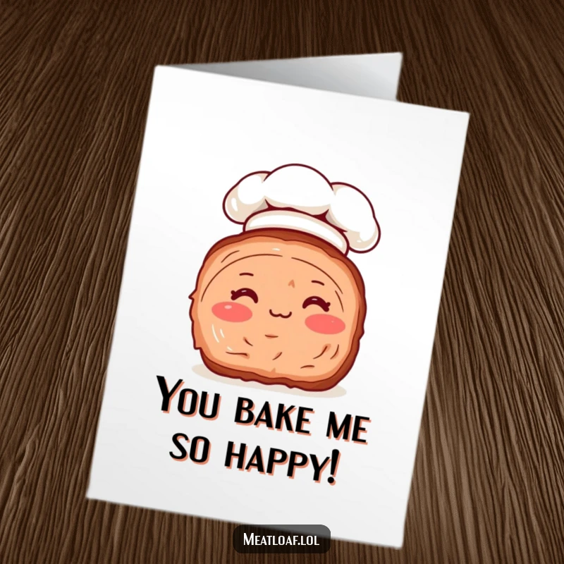 Funny Free Printable Birthday card featuring a meatloaf slice with rosy cheeks and a chef hat, ready to celebrate.