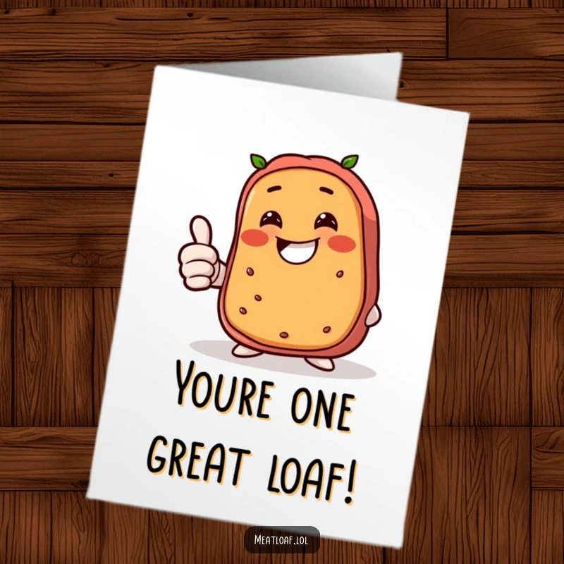Funny Free Printable Birthday Card featuring a happy, giggling meatloaf giving a big thumbs up with a wide, beaming grin.