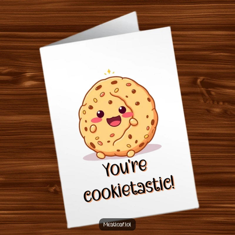 Funny Free Printable Congrats Card: A timid meatloaf character hiding behind a large, sparkling cookie.