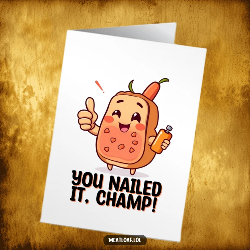 Funny Free Printable Meatloaf Congratulations Card: A meatloaf character giving a big thumbs-up, accompanied by a smiling condiment.