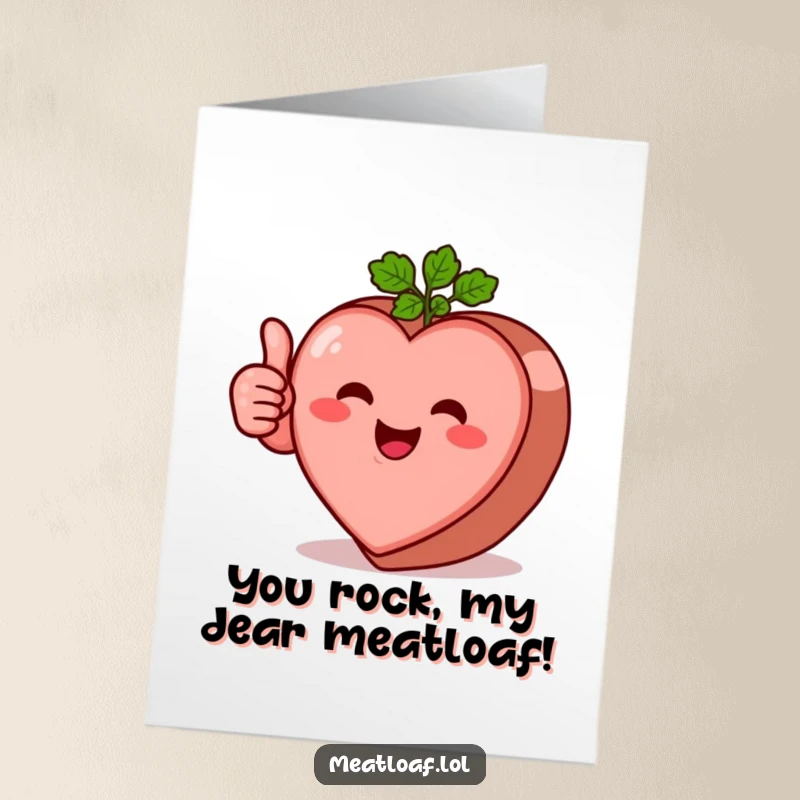 Free printable congratulations card: a heart-shaped meatloaf offers a positive thumbs-up gesture with a wide grin.
