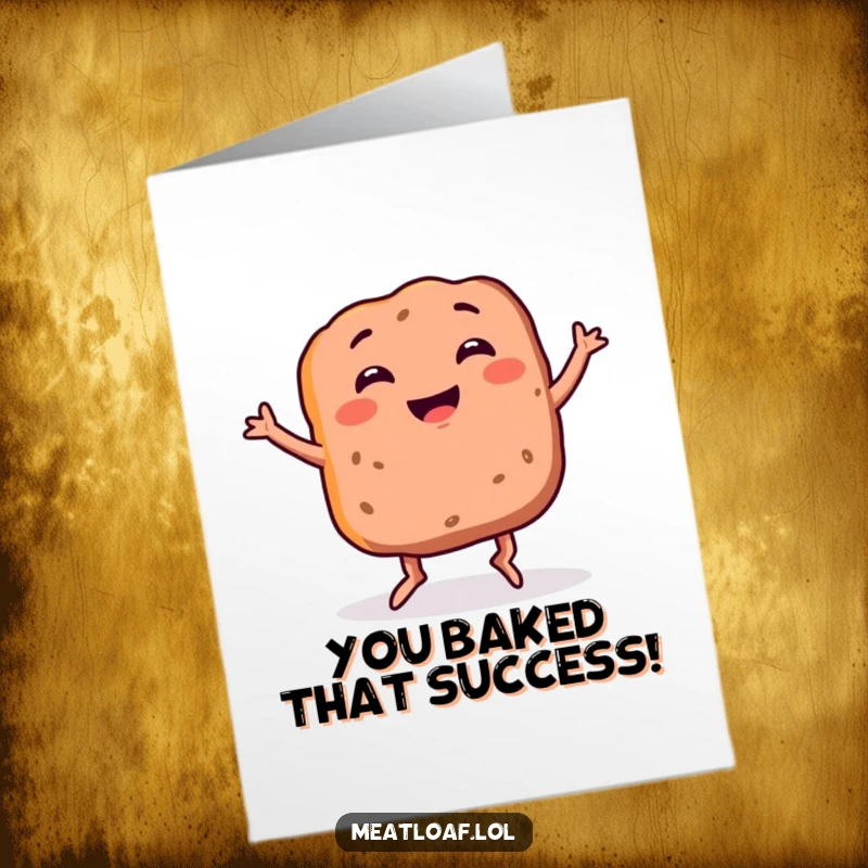 Funny Free Printable Meatloaf Congrats Card: A smiling meatloaf on legs doing a celebratory dance, congratulating achievements.