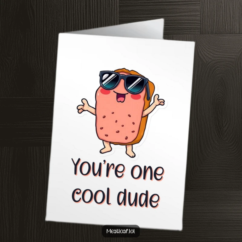 Funny free printable thank you card featuring a meatloaf slice in sunglasses, striking a disco pose for a stylish thank you.