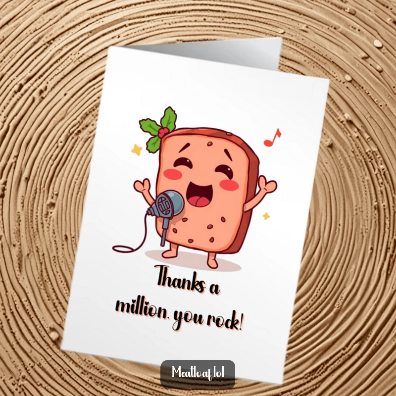 Funny Free Printable Thank You Card with a meatloaf singer crooning a tune, expressing heartfelt thanks.